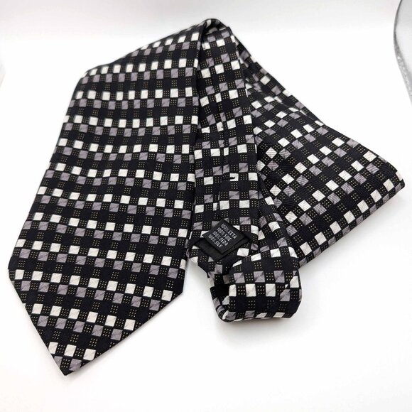 Kilburne and Finch Fine Clothiers Mens Silk Tie Black Gray Checks Wedding Office - Picture 1 of 10